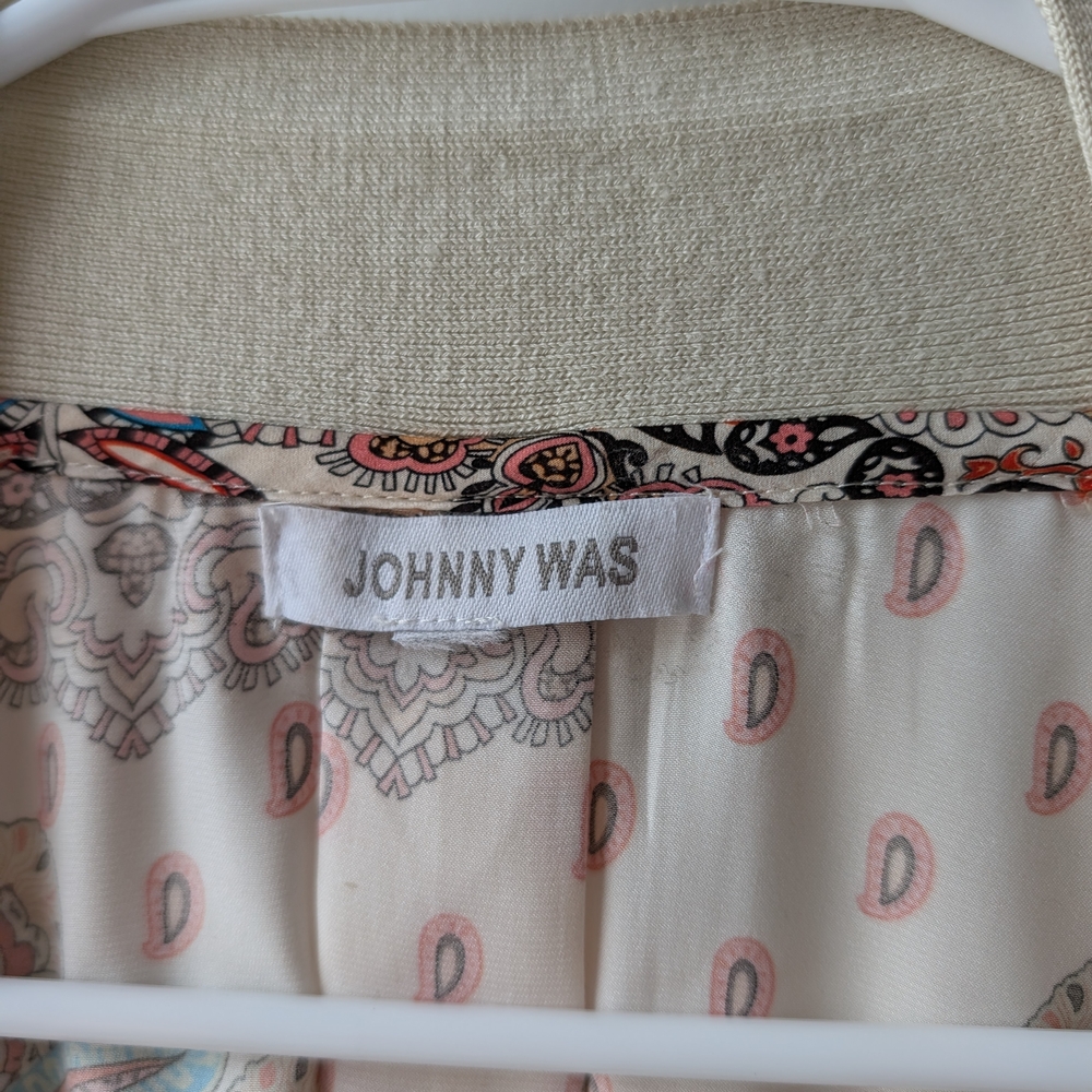 Johnny Was Cream Open-Front Women's Cardigan with Paisley Lining - Picture 3 of 4